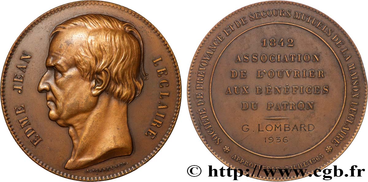TROISIÈME RÉPUBLIQUE Médaille de récompense, Edme Jean Leclaire TTB+