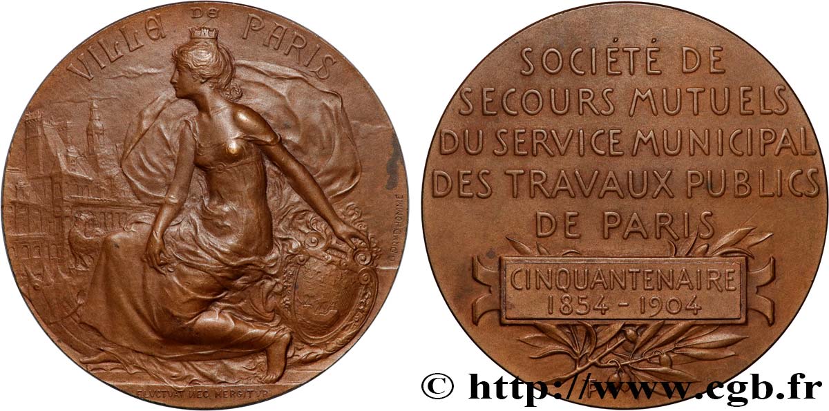 III REPUBLIC Médaille, Cinquantenaire de la société de secours mutuels du service municipal des travaux publics AU