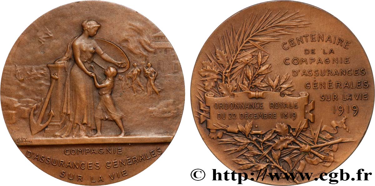 LES ASSURANCES Médaille, Centenaire de la Compagnie d’Assurances générales sur la vie MBC+