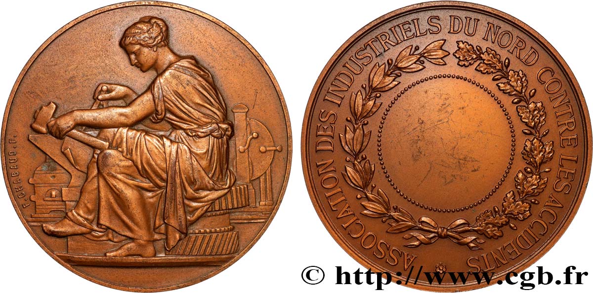 III REPUBLIC Médaille, Association des industriels du Nord contre les accidents XF/AU