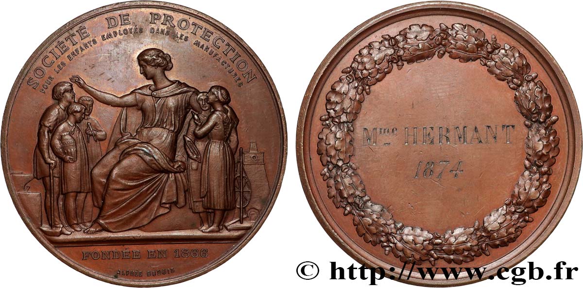 INSURANCES Médaille, Société de protection pour les enfants employés dans les manufactures AU