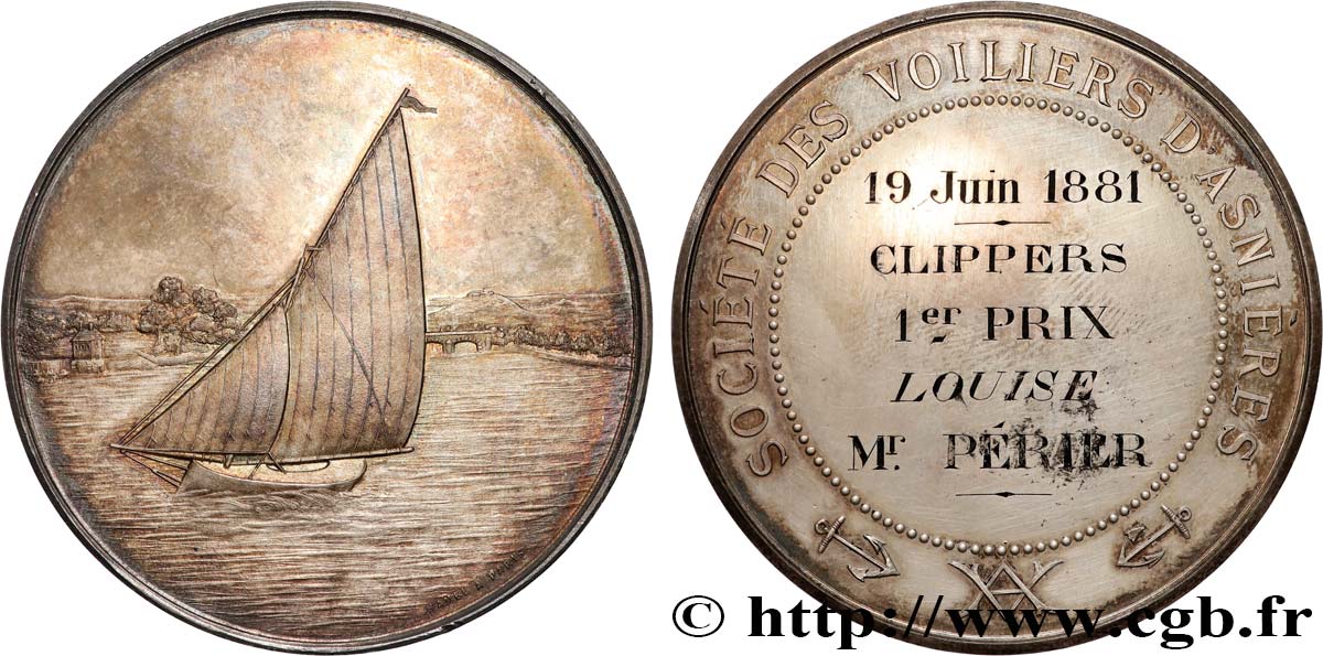 TROISIÈME RÉPUBLIQUE Médaille, Société des voiliers d’Asnières, Premier prix SUP