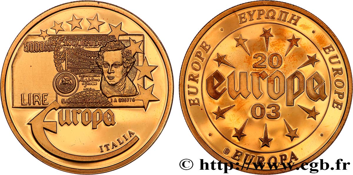 CINQUIÈME RÉPUBLIQUE Médaille, 5000 Lire, Italia SUP