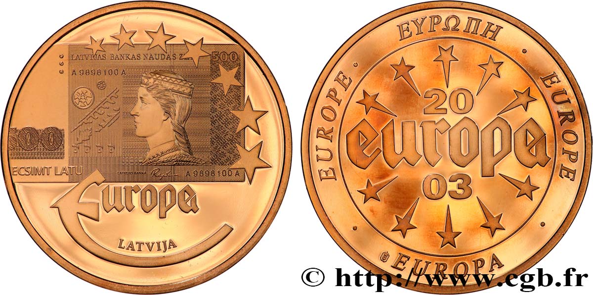 QUINTA REPUBLICA FRANCESA Médaille, 5000 Lats, Latvija EBC