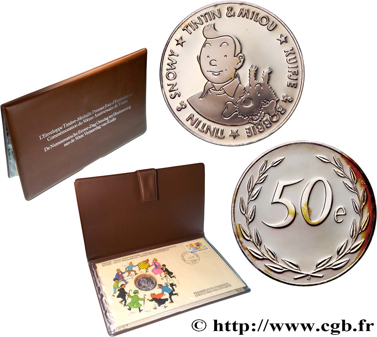 LITERATURE : WRITERS - POETS Enveloppe “Timbre médaille”, Tintin et Milou, 50e anniversaire Proof set