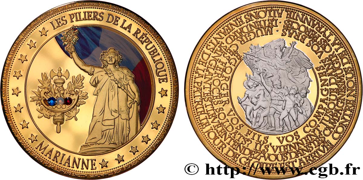 FUNFTE FRANZOSISCHE REPUBLIK Médaille, Les piliers de la République, La Marseillaise VZ