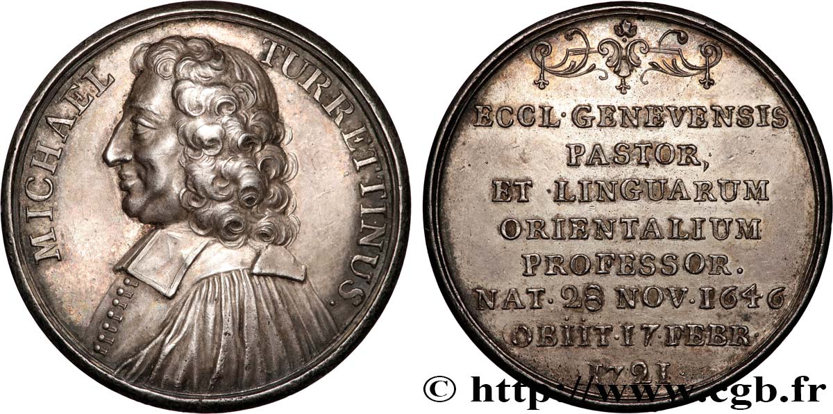 LES THÉOLOGIENS DE GENEVE ET LES MÉDAILLES CONNEXES DES ANNÉES 1720 Médaille, Les théologiens genevois, Michel Turrettini TTB+