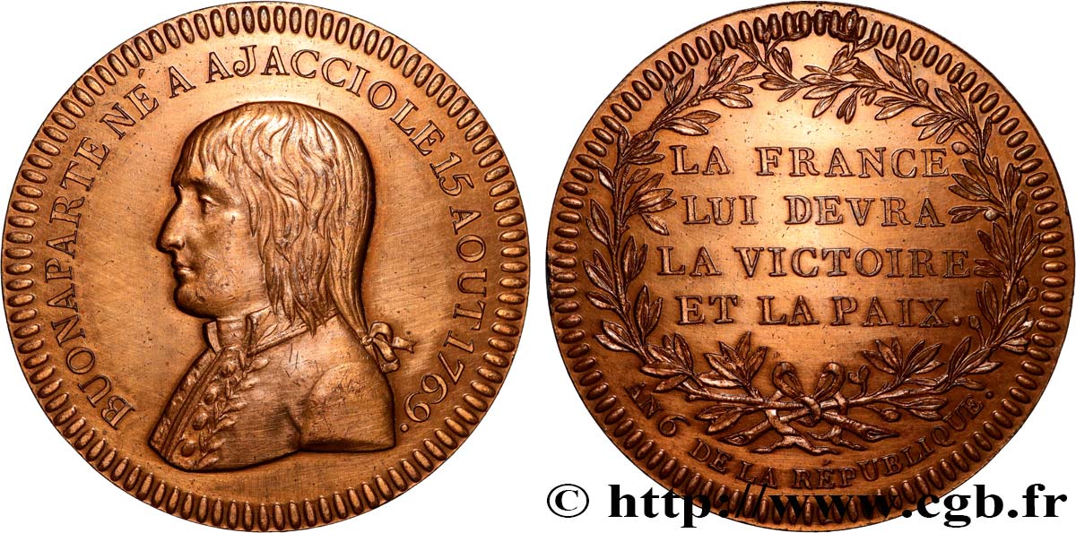 DIRECTOIRE Médaille, Bonaparte au module du décime, refrappe AU