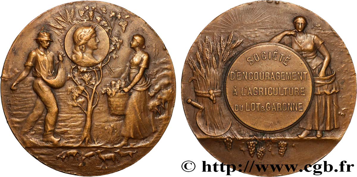 SOCIÉTÉS D AGRICULTURE, HORTICULTURE, PÈCHE ET CHASSE Médaille, Société d’encouragement à l’agriculture du Lot-et-Garonne SS