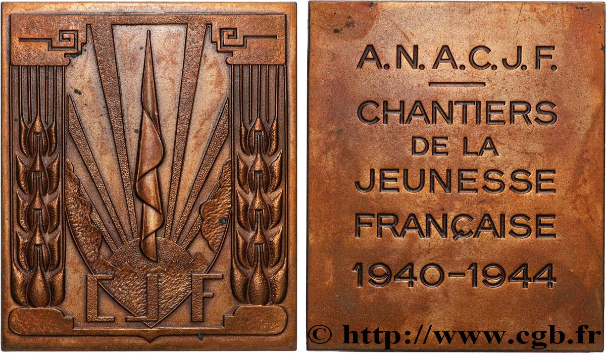 ETAT FRANÇAIS Plaquette, Chantiers de la jeunesse française SS
