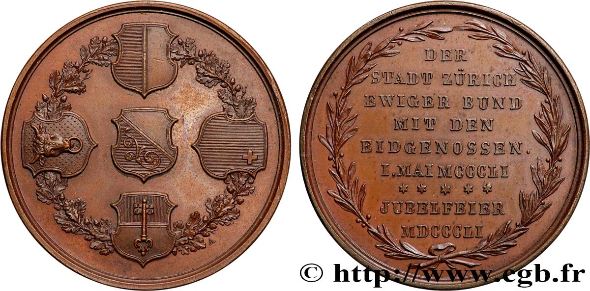 SWITZERLAND - HELVETIC CONFEDERATION Médaille, 500e anniversaire de l’alliance du canton de Zurich à la Confédération EBC