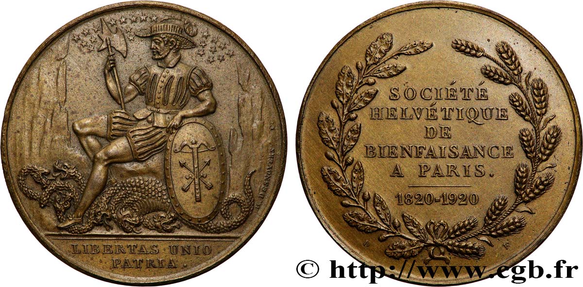 SVIZZERA  Médaille, Centenaire de la Société helvétique de bienfaisance SPL