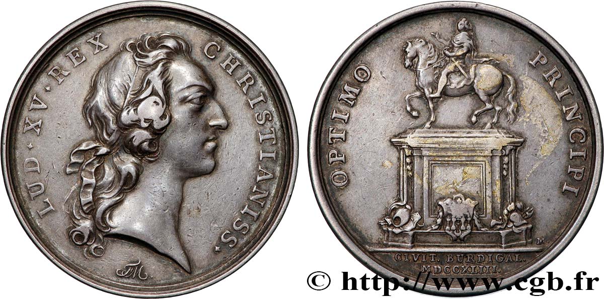 LOUIS XV THE BELOVED Médaille, Érection d’une statue équestre de Louis XV à Bordeaux XF