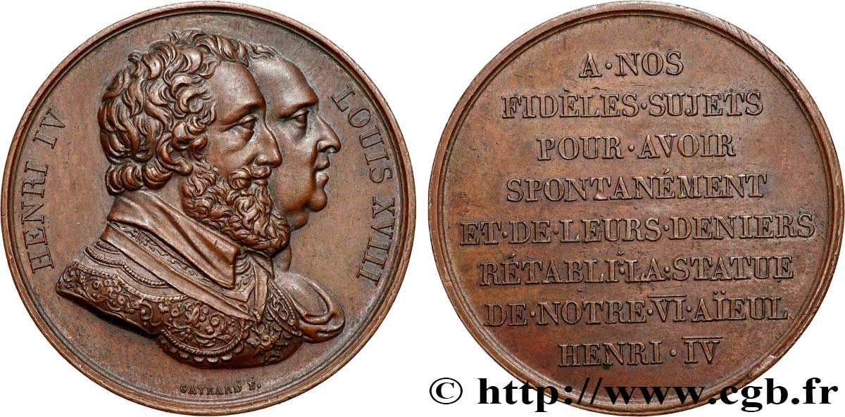 LOUIS XVIII Médaille, Rétablissement de la statue de Henri IV le 28 octobre 1817 AU