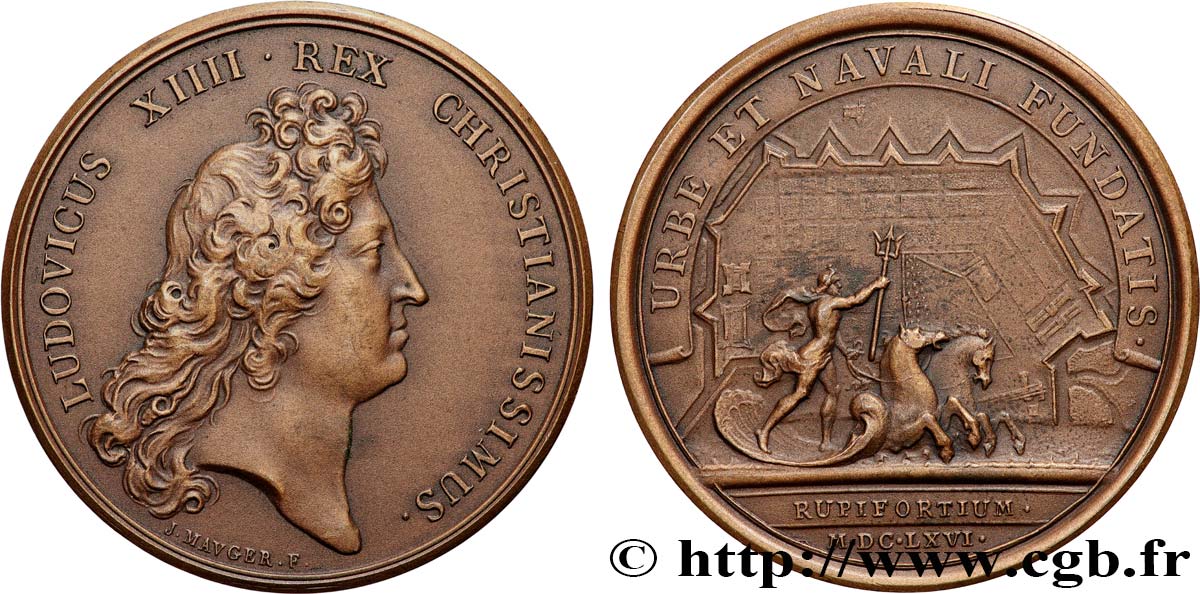 LOUIS XIV  THE SUN KING  Médaille, Le port de Rochefort, refrappe q.SPL