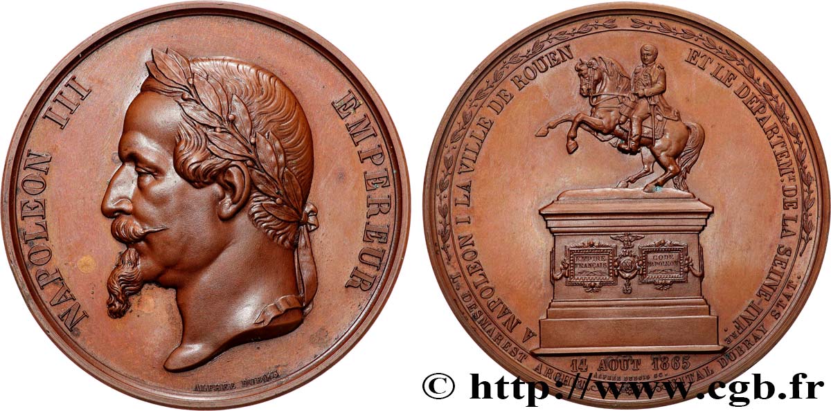 ZWEITES KAISERREICH Médaille, érection de la statue équestre de Napoléon Ier VZ