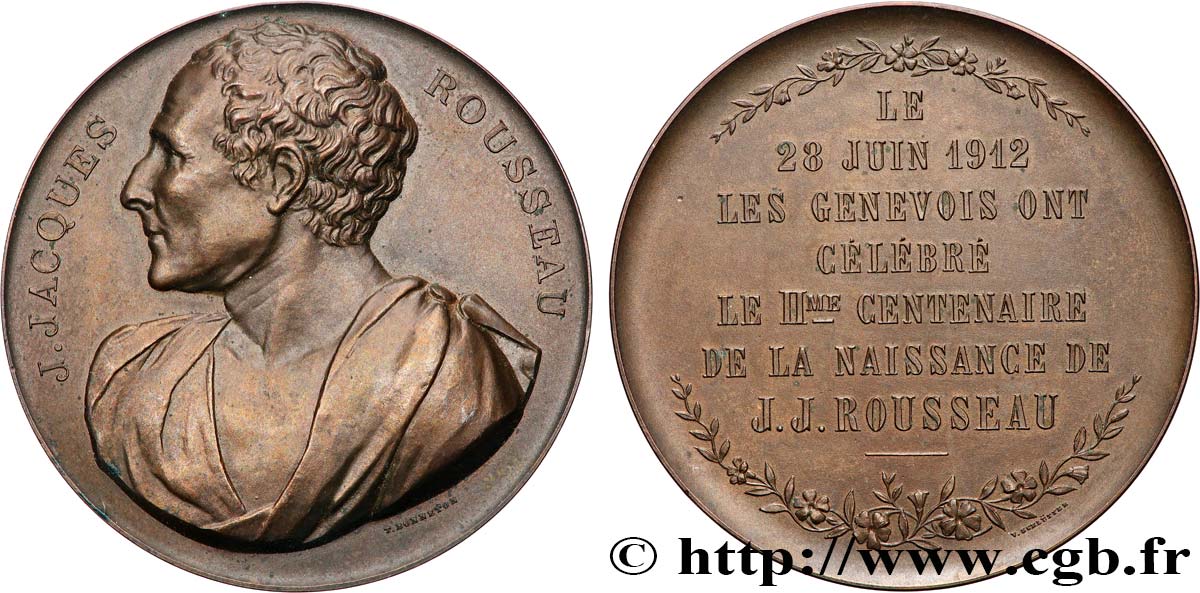 SUISSE Médaille, Second centenaire de Jean-Jacques Rousseau VZ