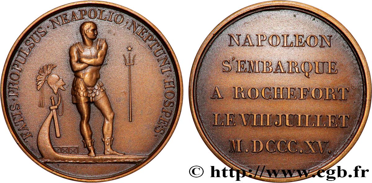 LOUIS XVIII Médaille, Embarquement de Napoléon à Rochefort, refrappe SUP