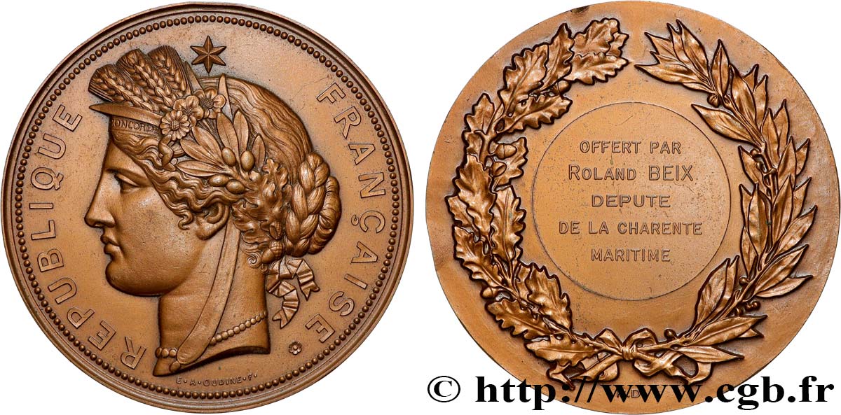 CINQUIÈME RÉPUBLIQUE Médaille, Offert par le député Roland Beix TTB+