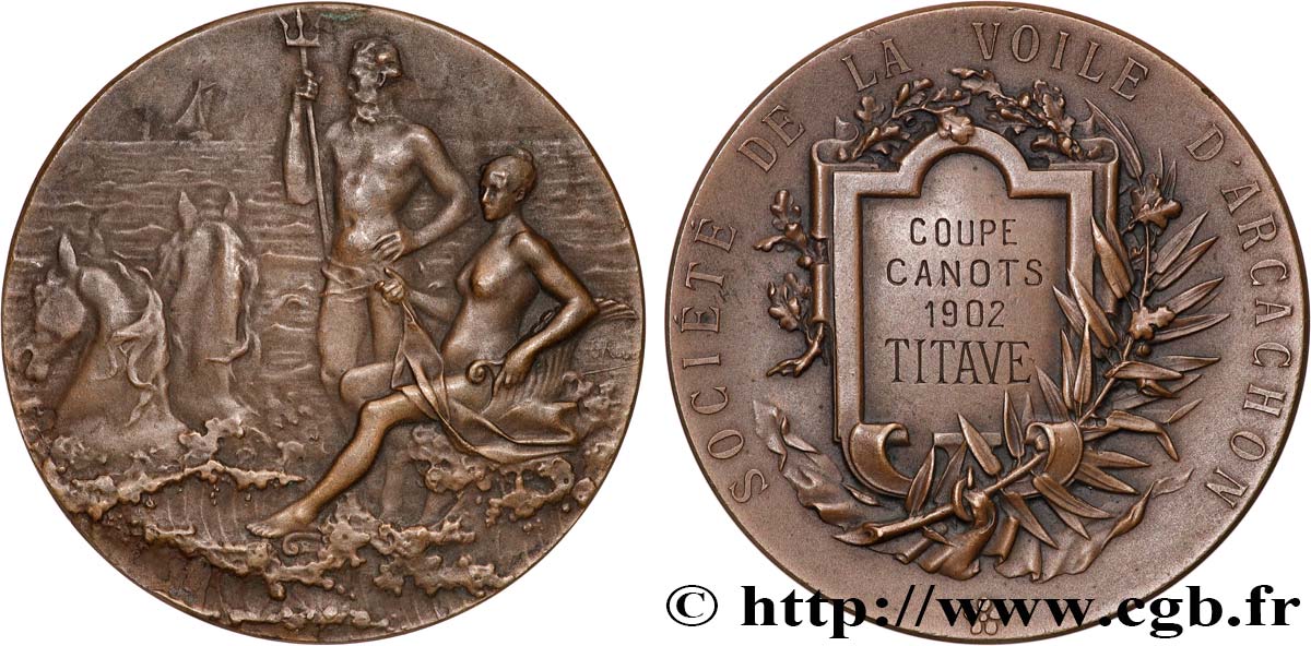 TROISIÈME RÉPUBLIQUE Médaille, Société de la voile d’Arcachon, Coupe Canots TTB+