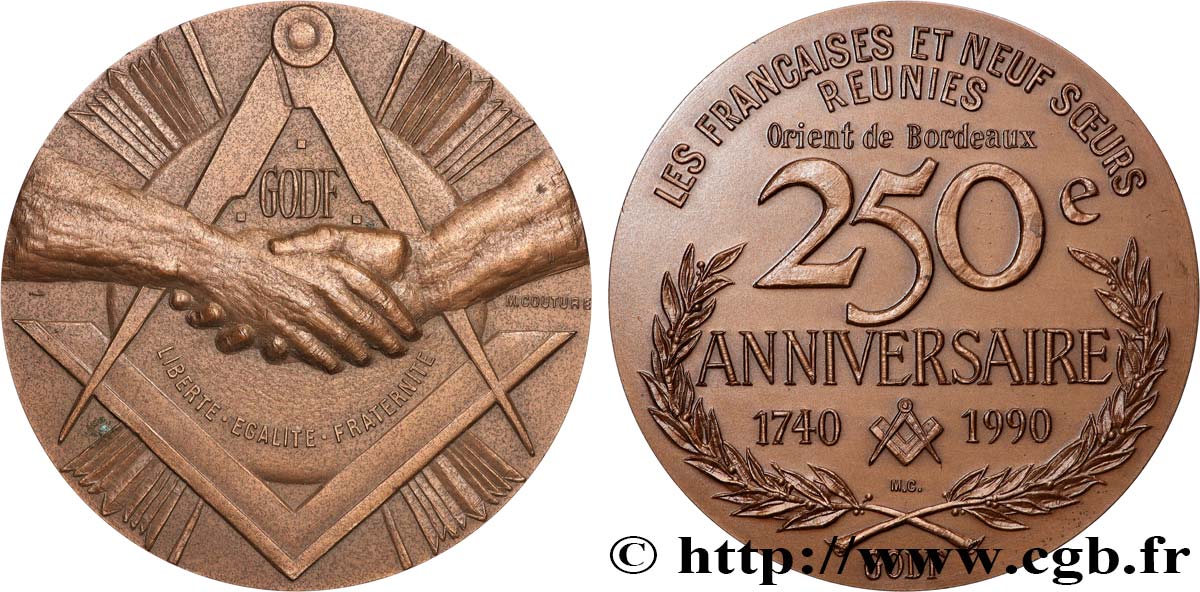 FRANC-MAÇONNERIE - PARIS Médaille, 250e anniversaire de l’Orient de Bordeaux fVZ/VZ