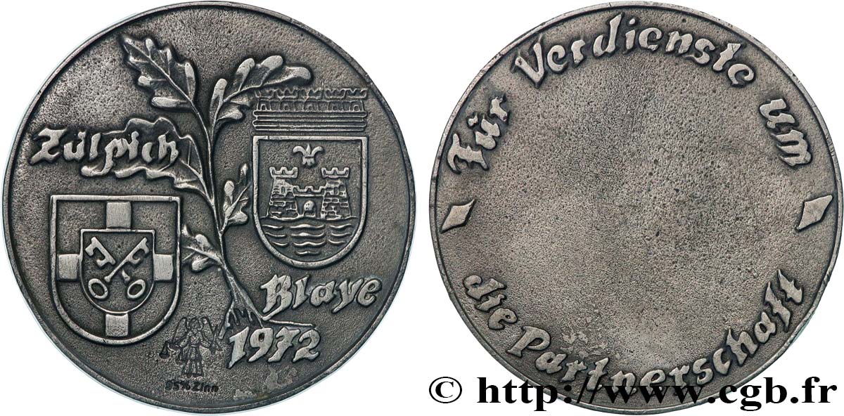 CINQUIÈME RÉPUBLIQUE Médaille de mérite, Jumelage Zulpich-Blaye TTB