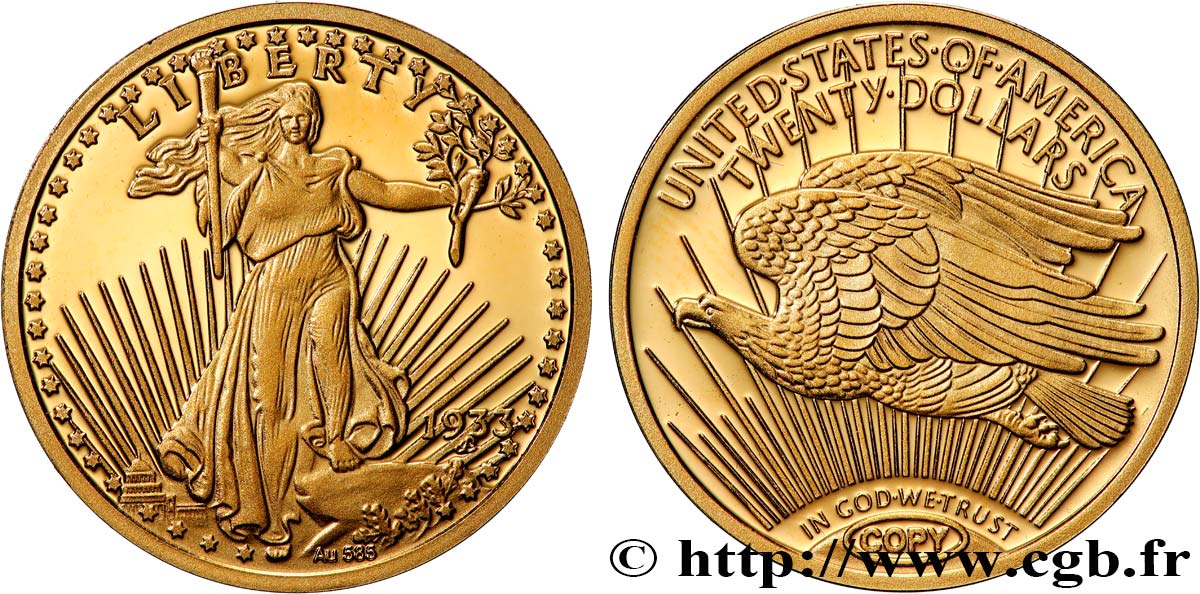1 MILLION DOLLAR-SERIE Médaille, Reproduction d’une monnaie, 20 dollars  Saint-Gaudens” Polierte Platte