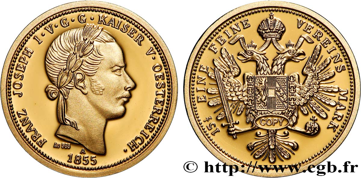 SERIE DA 1 MILIONE DI DOLLARI Médaille, Reproduction d’une monnaie, Essai du 20 florins François-Joseph Ier BE