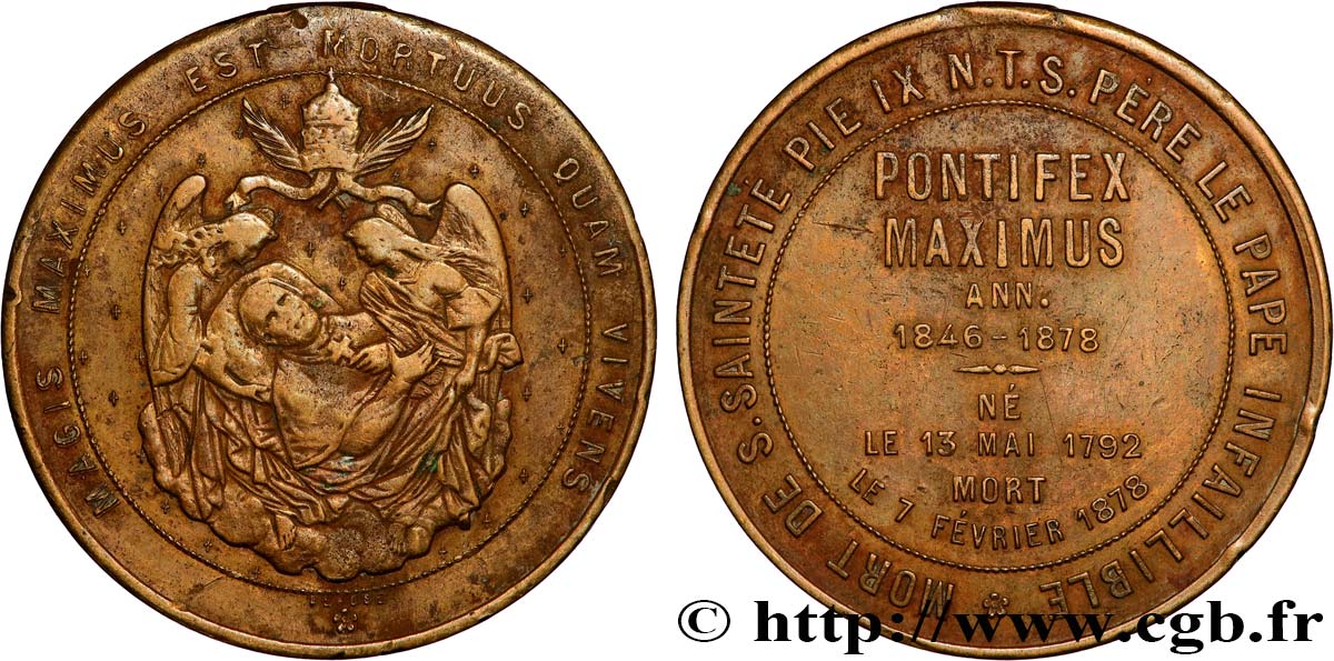 VATICAN - PIUS IX (Giovanni Maria Mastai Ferretti) Médaille, Décès du Saint Père VF/XF