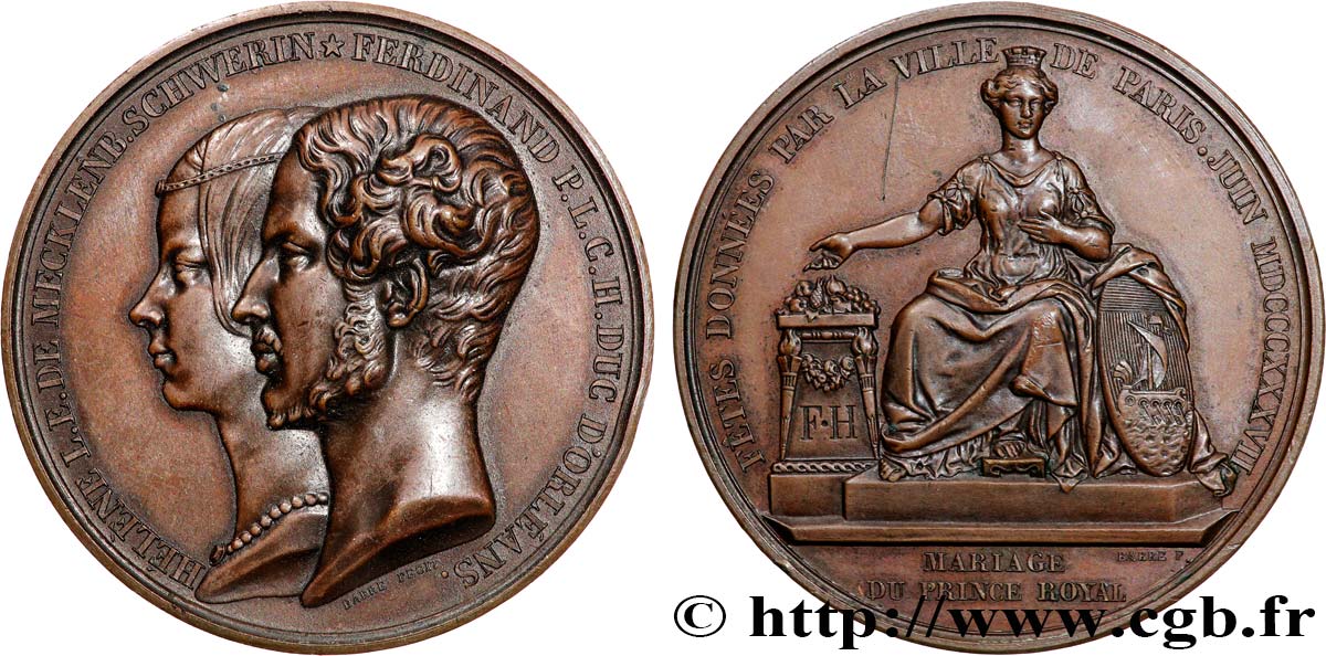 LUDWIG PHILIPP I Médaille, Mariage de Ferdinand-Philippe d Orléans et Hélène de Mecklembourg-Schwerin fVZ