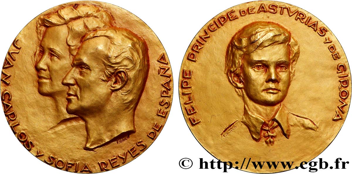 SPAGNA Médaille, Famille royale espagnole, Juan Carlos et Sofia, leur fils Felipe MS