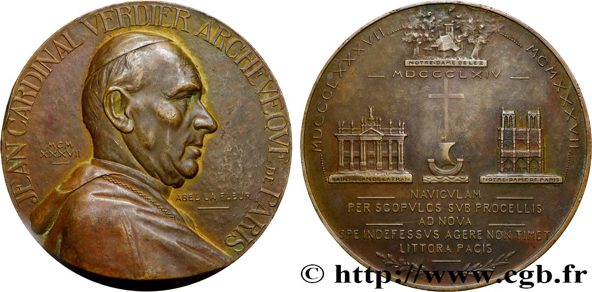 TROISIÈME RÉPUBLIQUE Médaille, Jean Cardinal Verdier, archevêque de Paris TTB