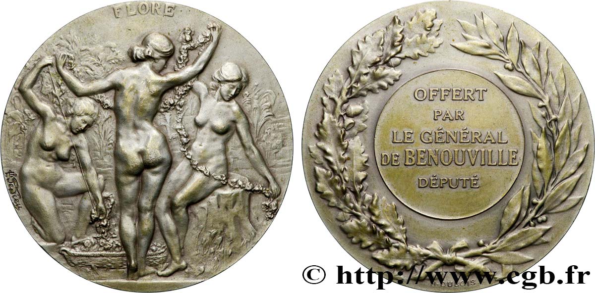 QUATRIÈME RÉPUBLIQUE Médaille, Flore, Offert par le général de Bénouville TTB+