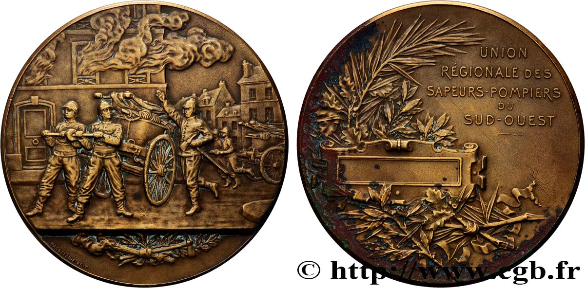TROISIÈME RÉPUBLIQUE Médaille, Union régionale des sapeurs-pompiers du Sud-Ouest TTB