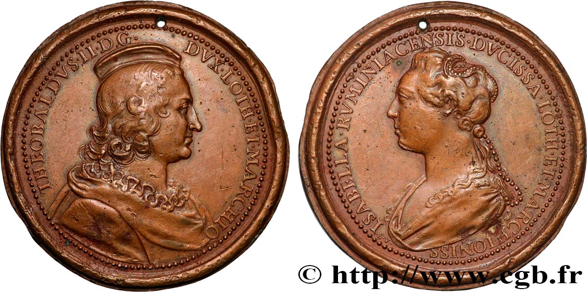 LORRAINE - DUCHÉ DE LORRAINE - THIÉBAUT II Médaille, Thiébaud II de Lorraine et Isabelle de Rumigni VF