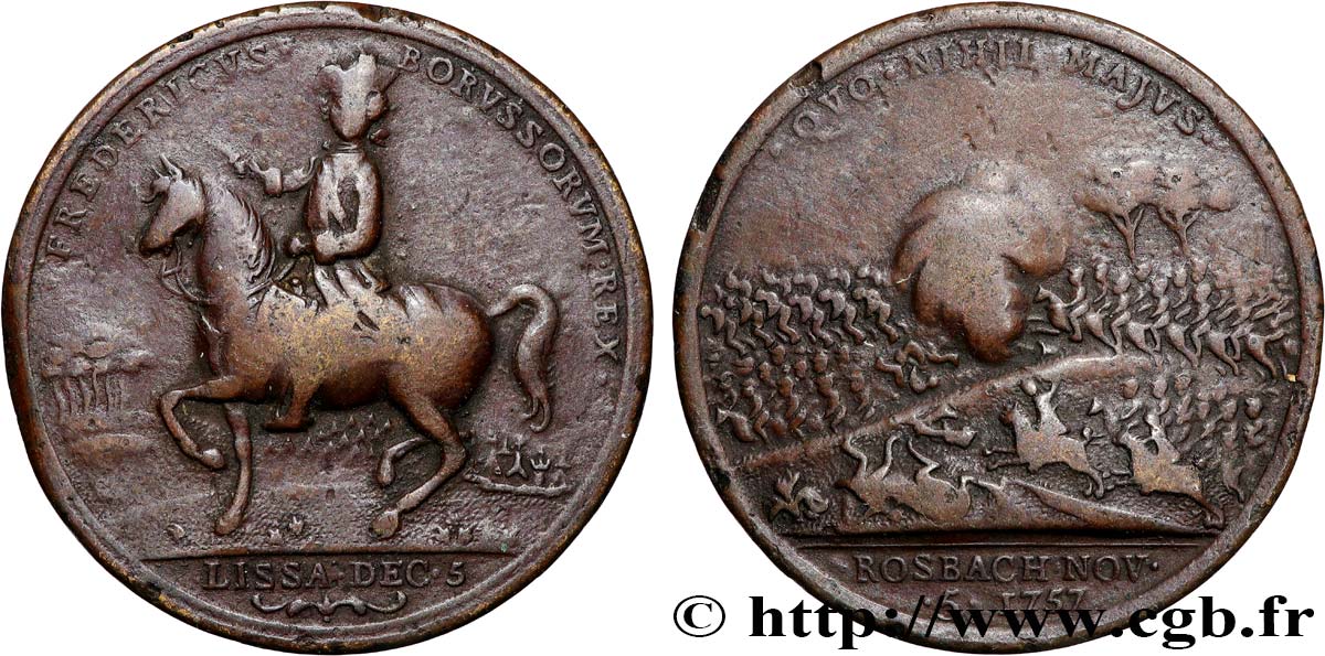 ALLEMAGNE - ROYAUME DE PRUSSE - FRÉDÉRIC II LE GRAND Médaille, Victoires de Lissa et Rossbach TB
