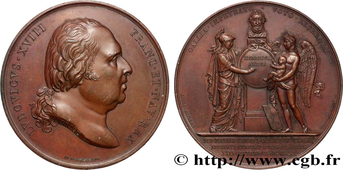 LOUIS XVIII Médaille, Naissance de Henri, duc de Bordeaux, Comte de Chambord TTB