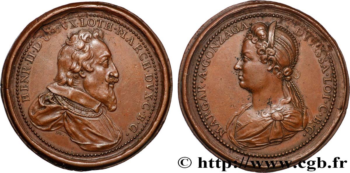LORRAINE Médaille, Henri II de Lorraine et Marguerite de Gonzague SS