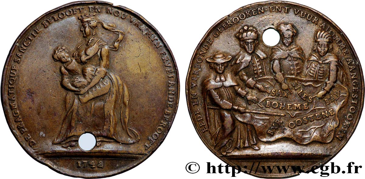 AUTRICHE - MARIE-THÉRÈSE Médaille, Satire de la Sanction et de la guerre de succession autrichienne fSS