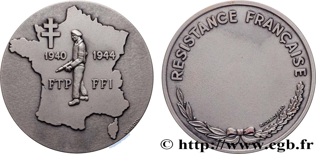 CINQUIÈME RÉPUBLIQUE Médaille, Résistance Française TTB+