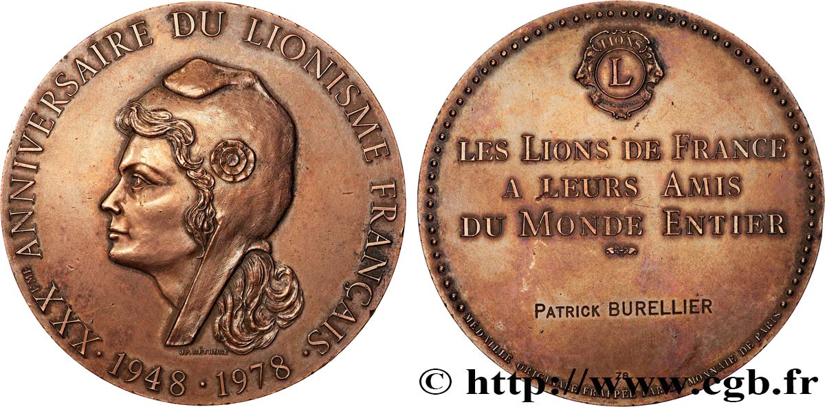 CLUBS PHILANTHROPIQUES : LIONS CLUB,  ROTARY, ETC. Médaille, 30e anniversaire du lionisme français TTB