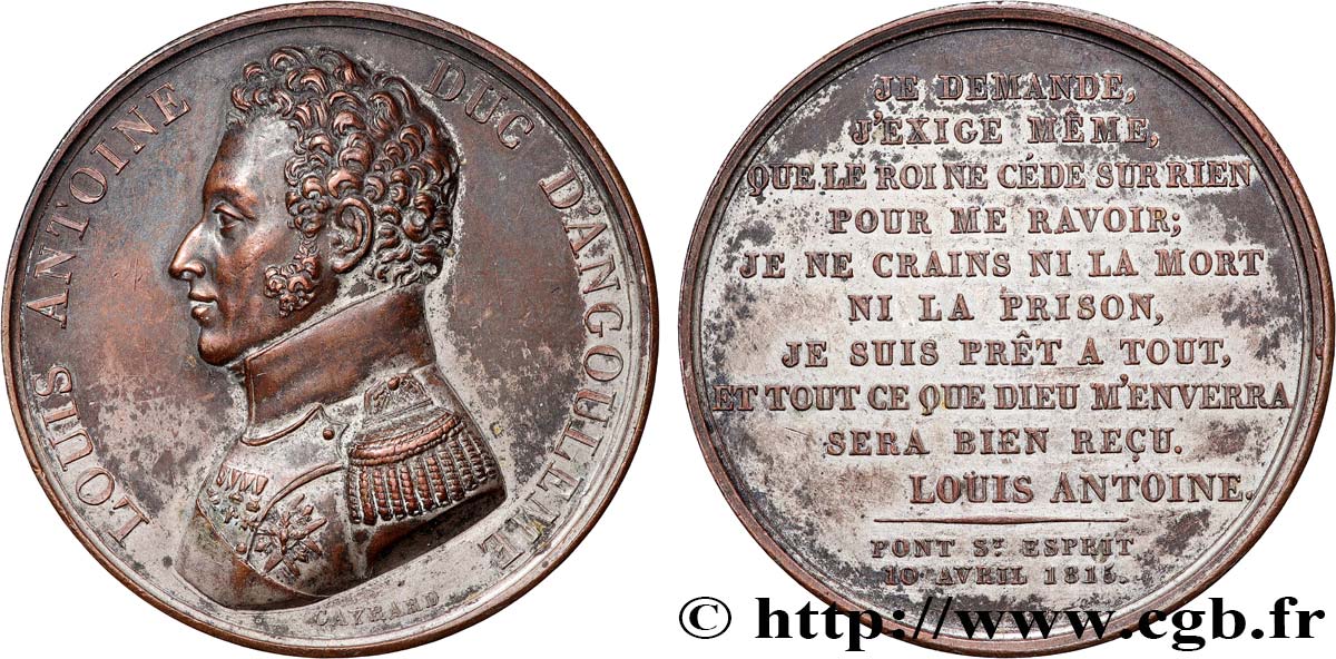 HERRSCHAFT DER HUNDERT TAGE Médaille, Déclaration du duc d’Angoulême fSS/SS