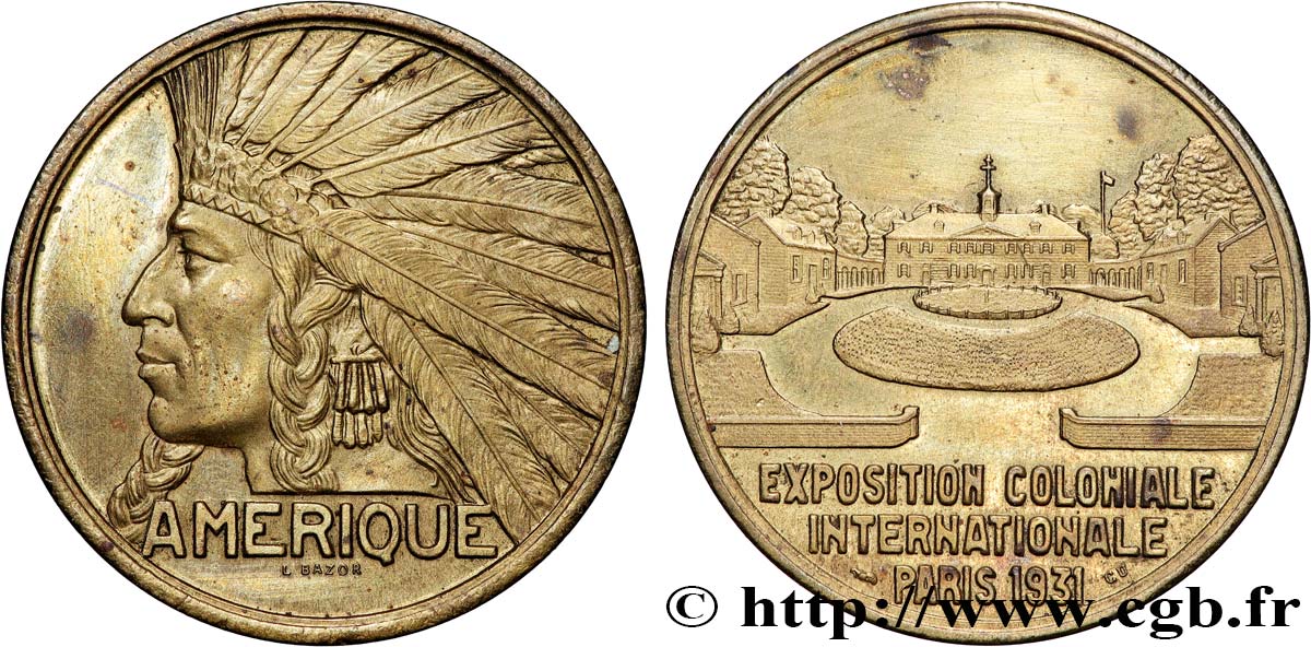 TERCERA REPUBLICA FRANCESA Médaille, Exposition Coloniale Internationale - Amérique MBC+
