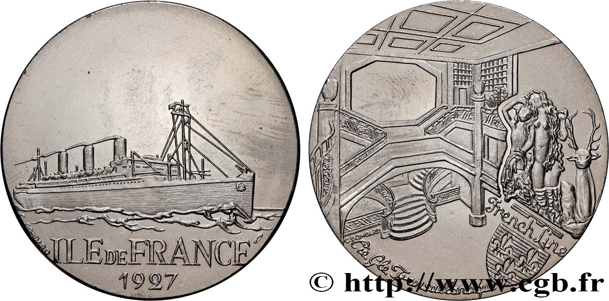 FUNFTE FRANZOSISCHE REPUBLIK Médaille, Paquebot Ile de France fVZ