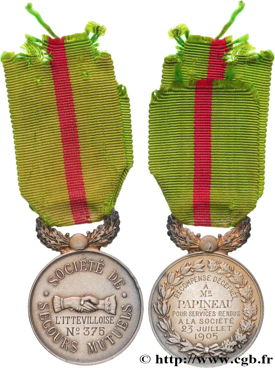 ASSURANCES Médaille, Société de Secours Mutuels, L’Ittevilloise n°375 AU/XF