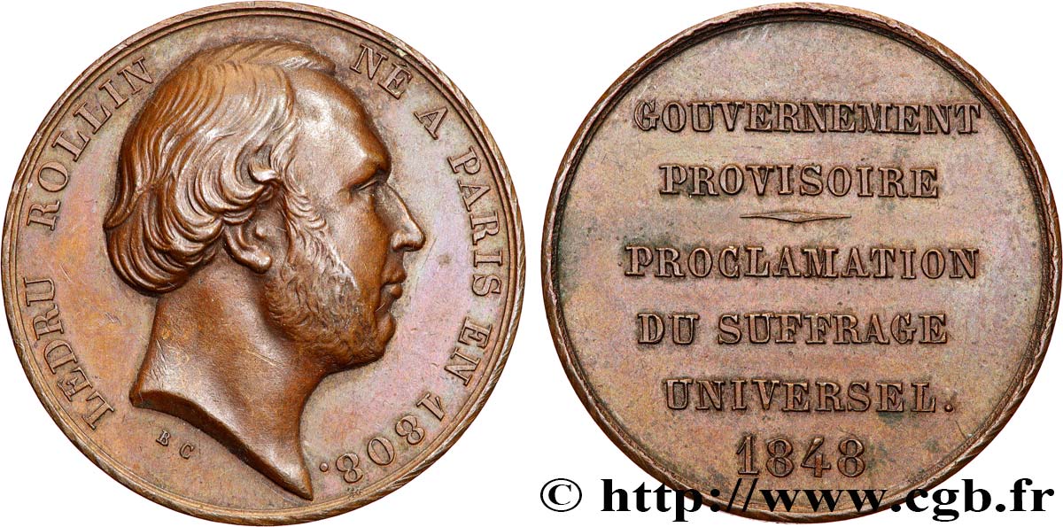 DEUXIÈME RÉPUBLIQUE Médaille, Ledru-Rollin, Gouvernement provisoire AU