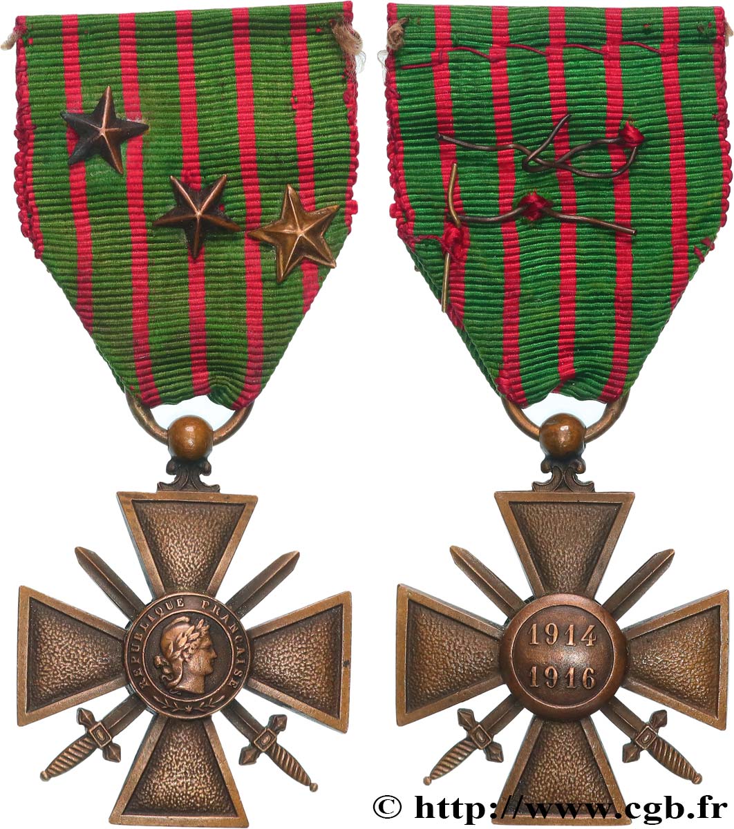 TROISIÈME RÉPUBLIQUE Croix de guerre, 1914-1916 TTB