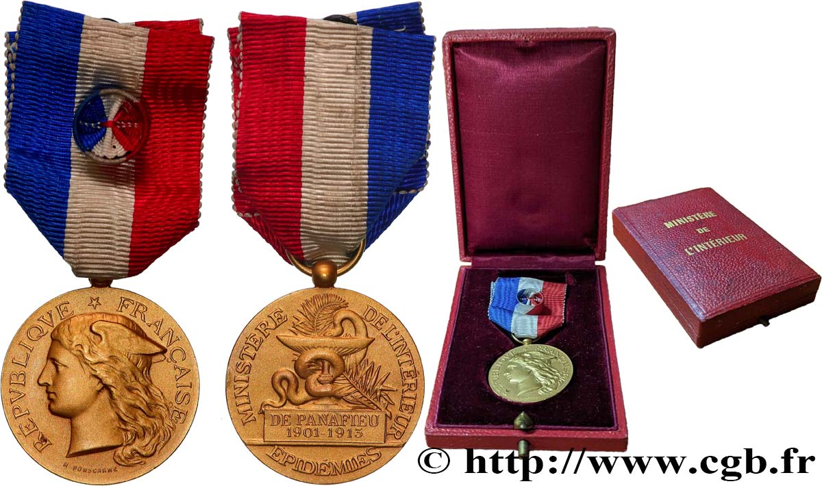 TROISIÈME RÉPUBLIQUE Médaille, Épidémies, Ministère de l’Intérieur SUP