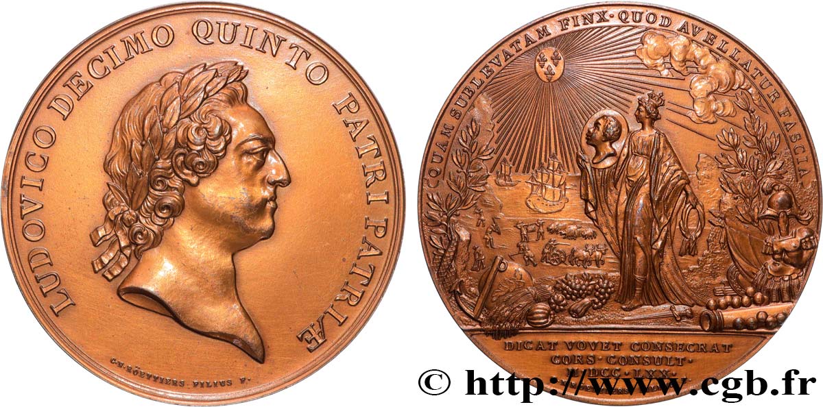 LOUIS XV THE BELOVED Médaille, Rattachement de la Corse à la France, refrappe AU/AU