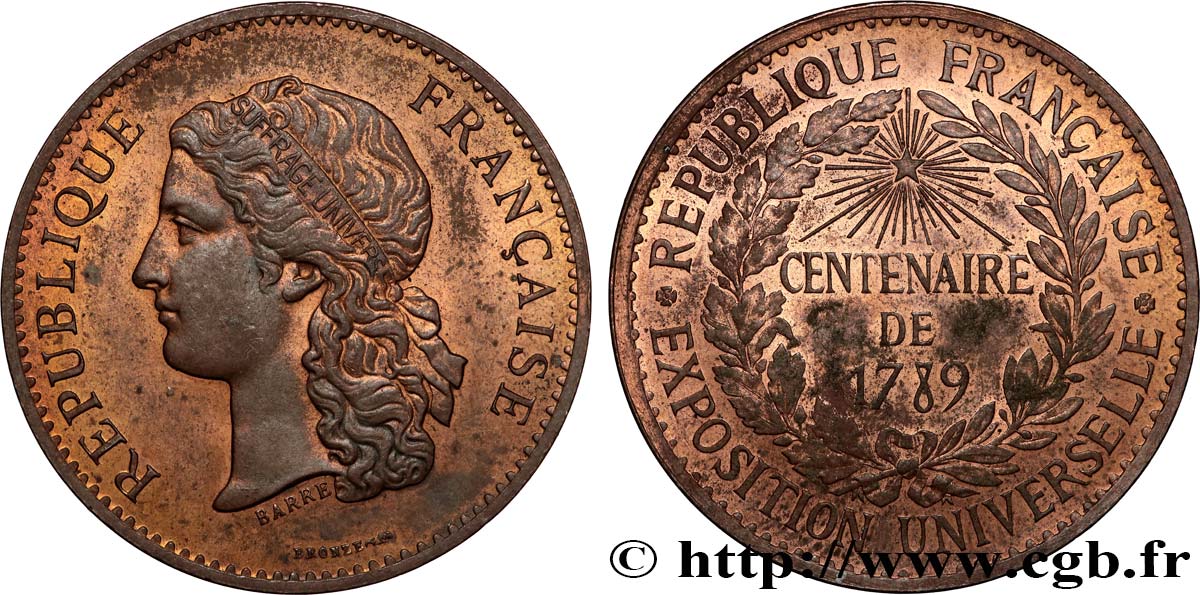 TERCERA REPUBLICA FRANCESA Médaille, Centenaire de 1789 MBC/MBC+